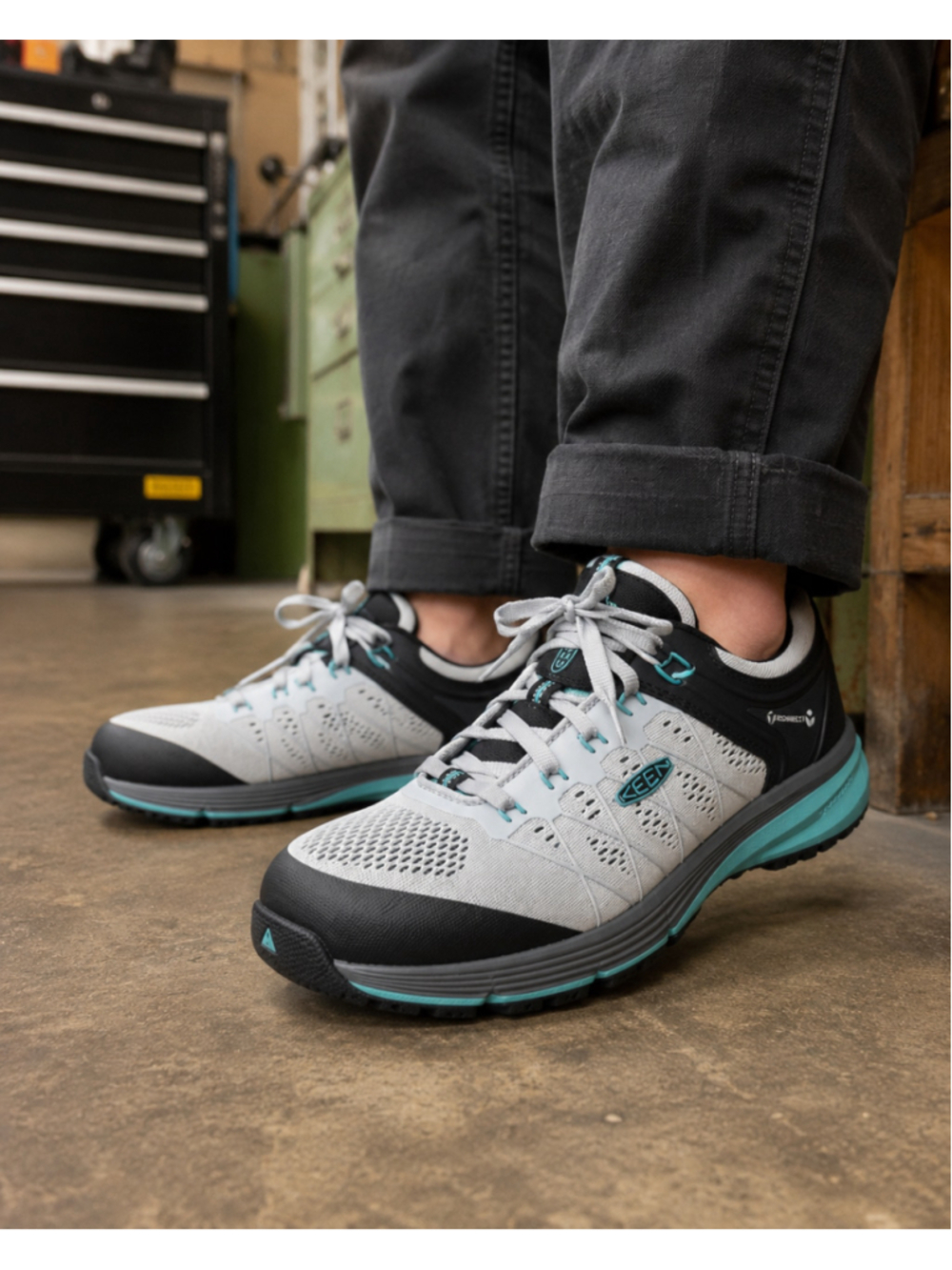 KEEN Utility Women’s Size 9.5 Wide (40 EU) Gray Aqua Steel Toe Work Shoes ASTM